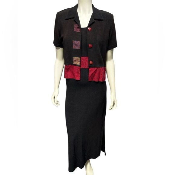 90’s Vintage Dark Brown Sleeveless Maxi Dress with Jacket Positive Attitude - Picture 1 of 13